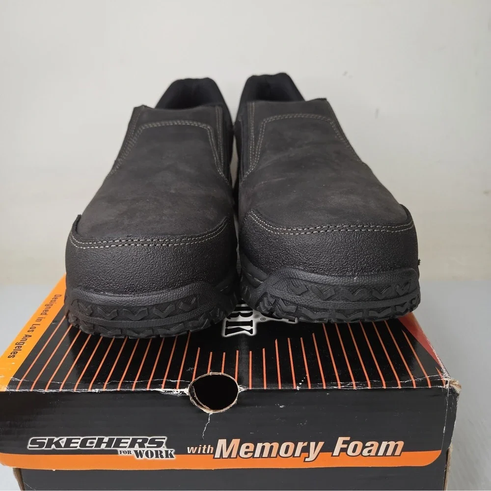 Skechers Work Hartan 77066 Men's Steel Toe Black Leather Safety Shoes Size 12